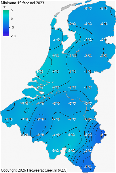 Minimum temperatuur 15 februari 2023