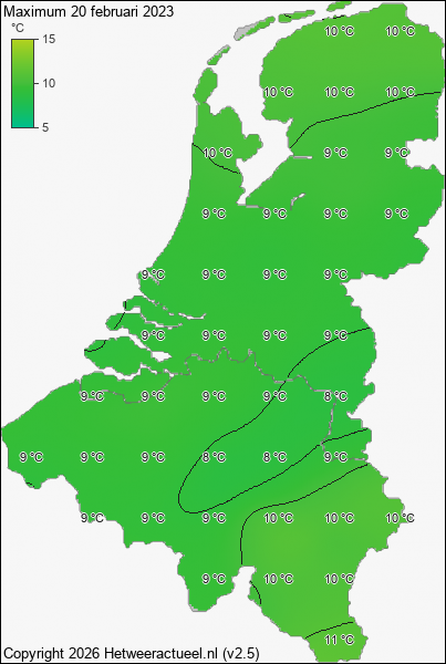 Maximum temperatuur 20 februari 2023