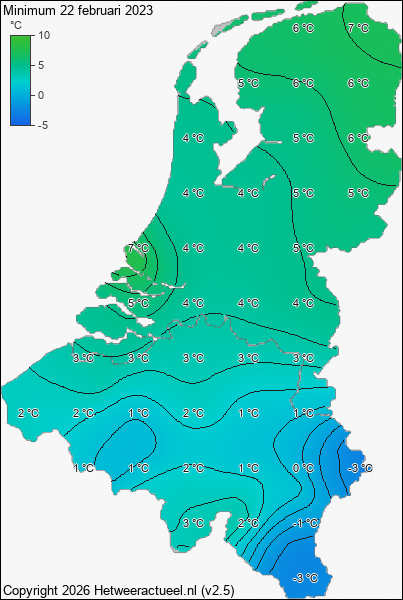 Minimum temperatuur 22 februari 2023
