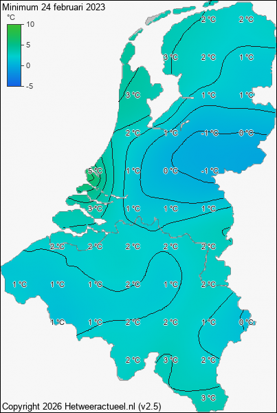 Minimum temperatuur 24 februari 2023