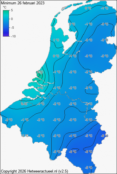 Minimum temperatuur 26 februari 2023