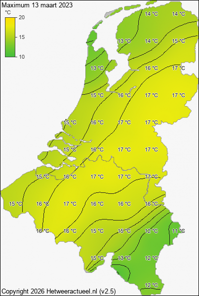 Maximum temperatuur 13 maart 2023