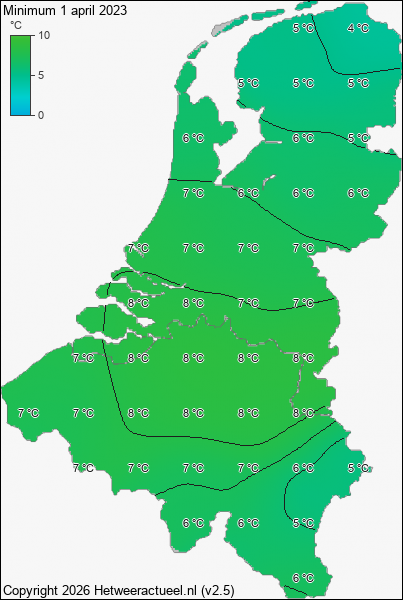 Minimum temperatuur 1 april 2023