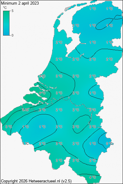 Minimum temperatuur 2 april 2023