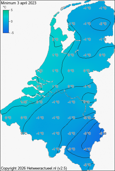 Minimum temperatuur 3 april 2023
