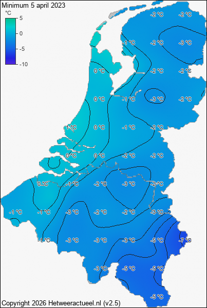 Minimum temperatuur 5 april 2023