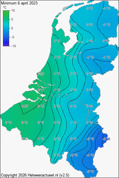 Minimum temperatuur 6 april 2023