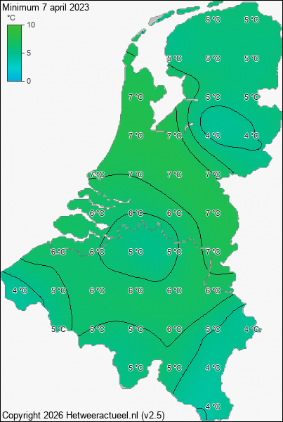 Minimum temperatuur 7 april 2023