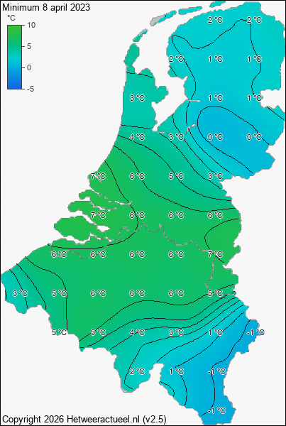 Minimum temperatuur 8 april 2023