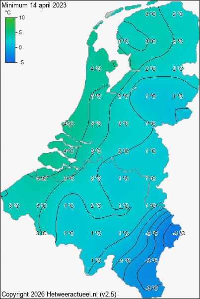 Minimum temperatuur 14 april 2023