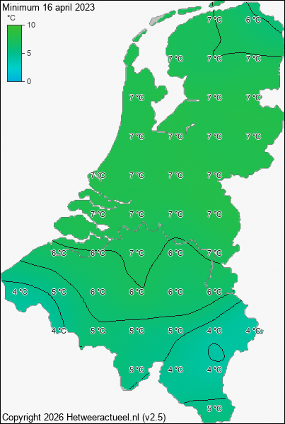 Minimum temperatuur 16 april 2023