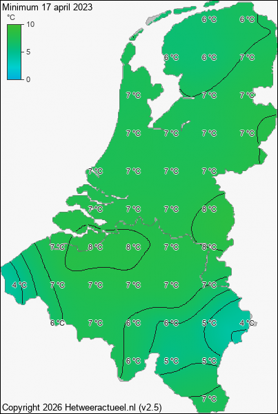 Minimum temperatuur 17 april 2023