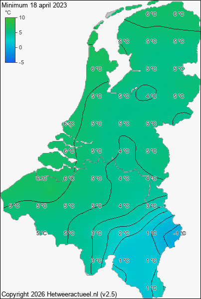 Minimum temperatuur 18 april 2023