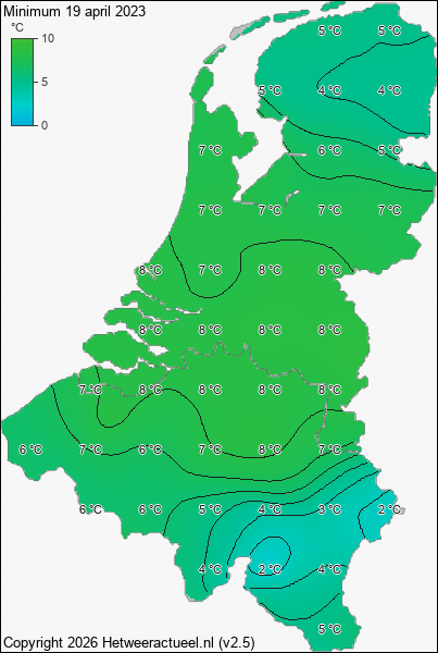Minimum temperatuur 19 april 2023