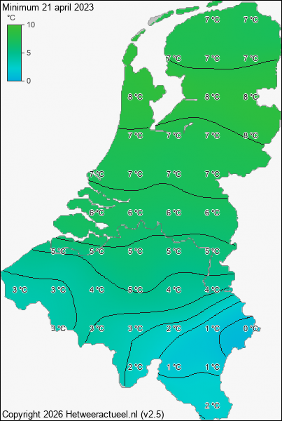 Minimum temperatuur 21 april 2023