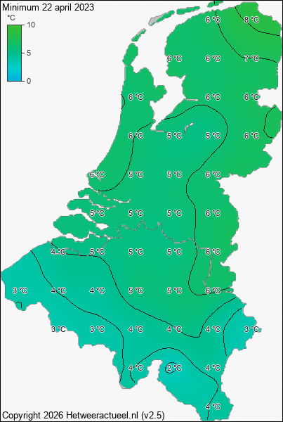 Minimum temperatuur 22 april 2023