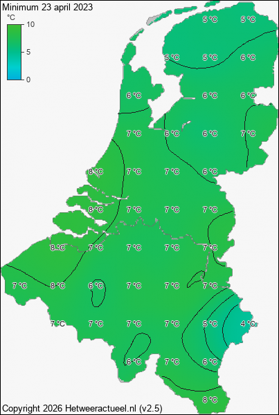 Minimum temperatuur 23 april 2023