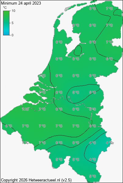 Minimum temperatuur 24 april 2023
