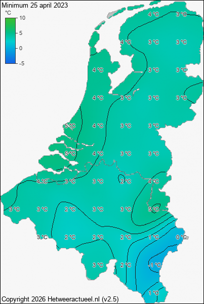 Minimum temperatuur 25 april 2023