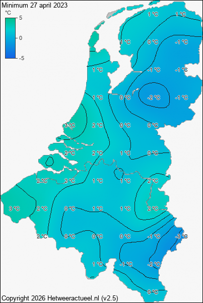 Minimum temperatuur 27 april 2023