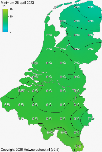 Minimum temperatuur 28 april 2023