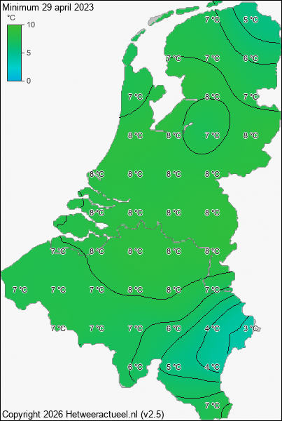 Minimum temperatuur 29 april 2023
