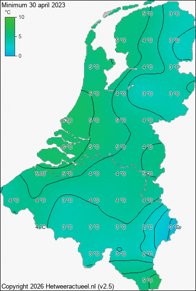 Minimum temperatuur 30 april 2023