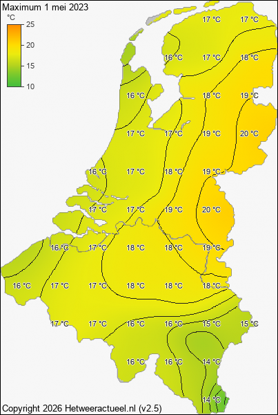 Maximum temperatuur 1 mei 2023