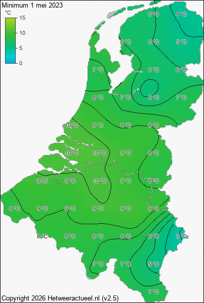 Minimum temperatuur 1 mei 2023