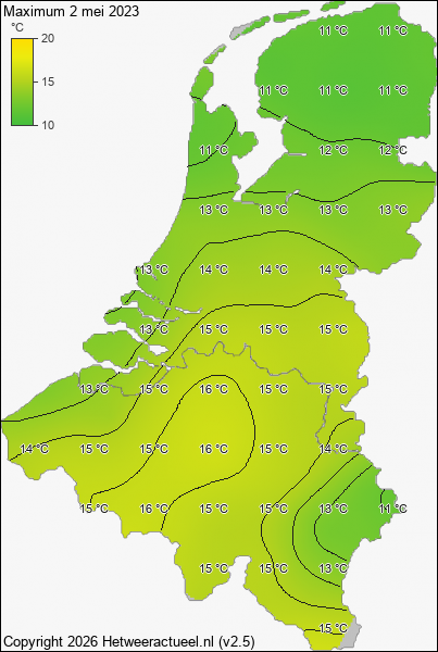 Maximum temperatuur 2 mei 2023