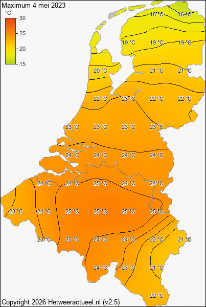 Maximum temperatuur 4 mei 2023
