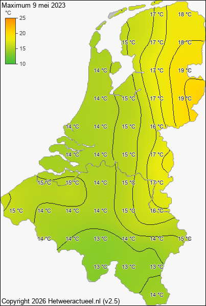Maximum temperatuur 9 mei 2023