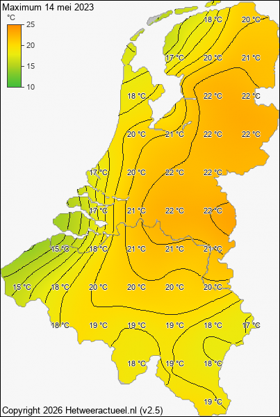 Maximum temperatuur 14 mei 2023