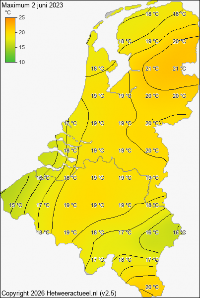 Maximum temperatuur 2 juni 2023