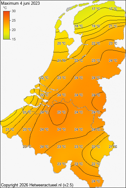 Maximum temperatuur 4 juni 2023