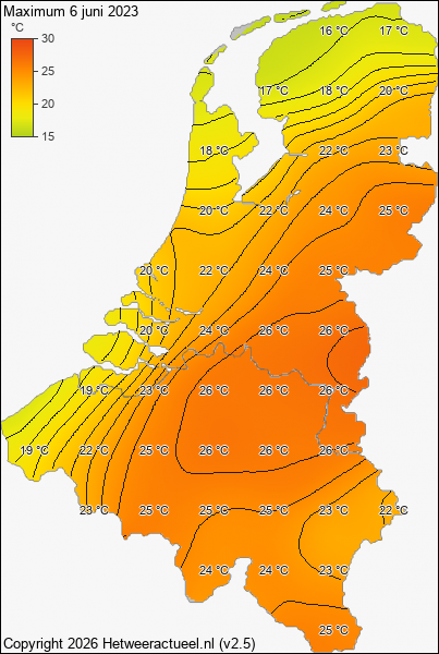 Maximum temperatuur 6 juni 2023