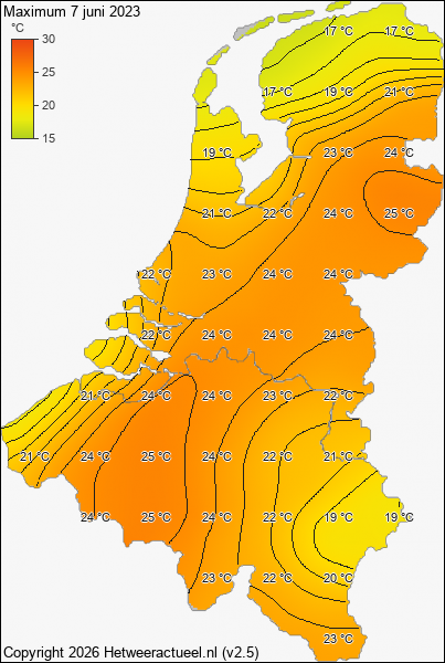 Maximum temperatuur 7 juni 2023