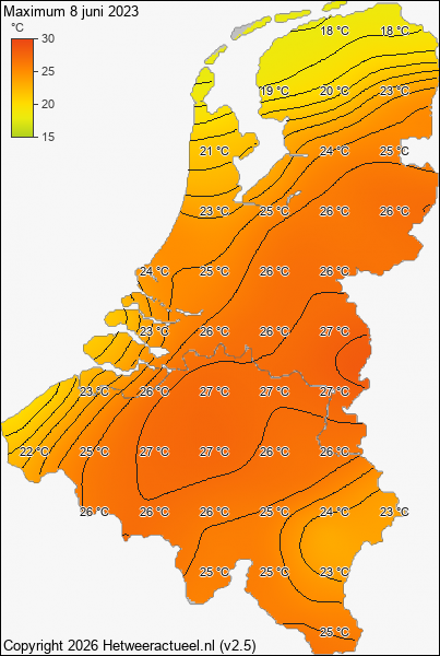 Maximum temperatuur 8 juni 2023