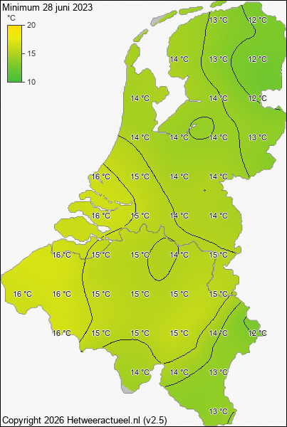 Minimum temperatuur 28 juni 2023