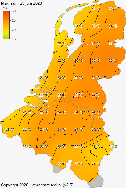 Maximum temperatuur 29 juni 2023