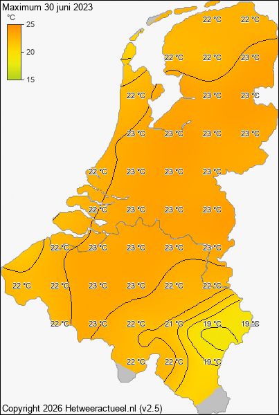 Maximum temperatuur 30 juni 2023