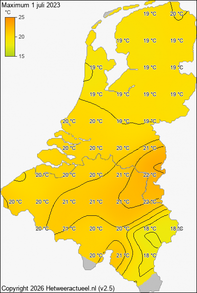 Maximum temperatuur 1 juli 2023