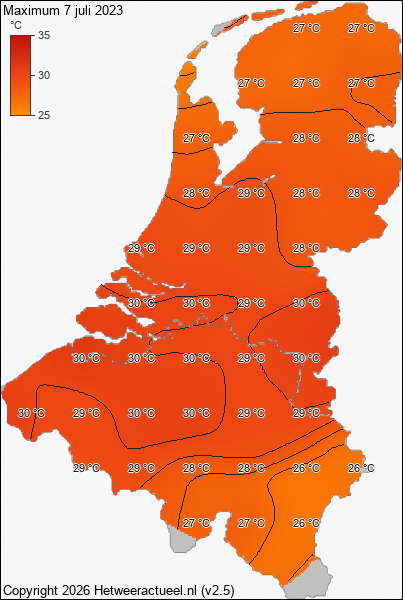 Maximum temperatuur 7 juli 2023
