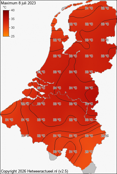 Maximum temperatuur 8 juli 2023
