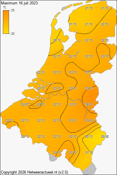 Maximum temperatuur 16 juli 2023