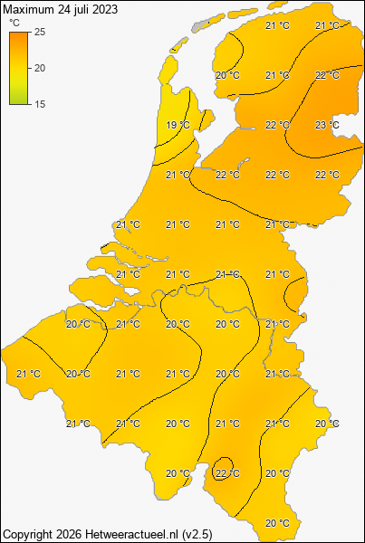 Maximum temperatuur 24 juli 2023