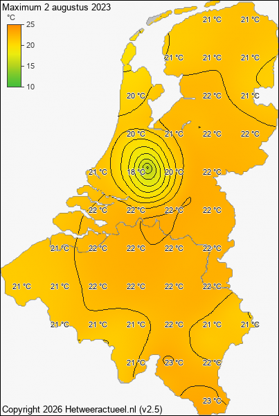 Maximum temperatuur 2 augustus 2023