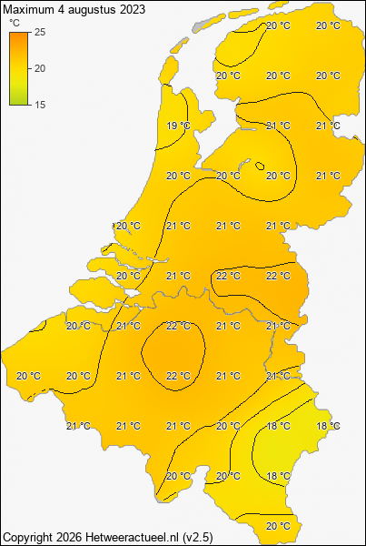 Maximum temperatuur 4 augustus 2023