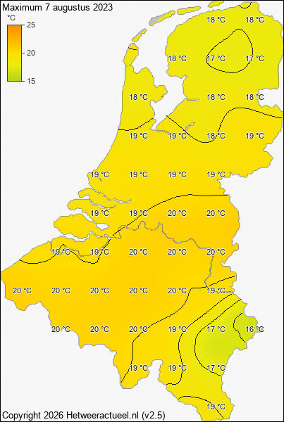 Maximum temperatuur 7 augustus 2023