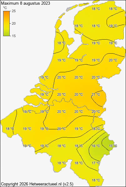 Maximum temperatuur 8 augustus 2023
